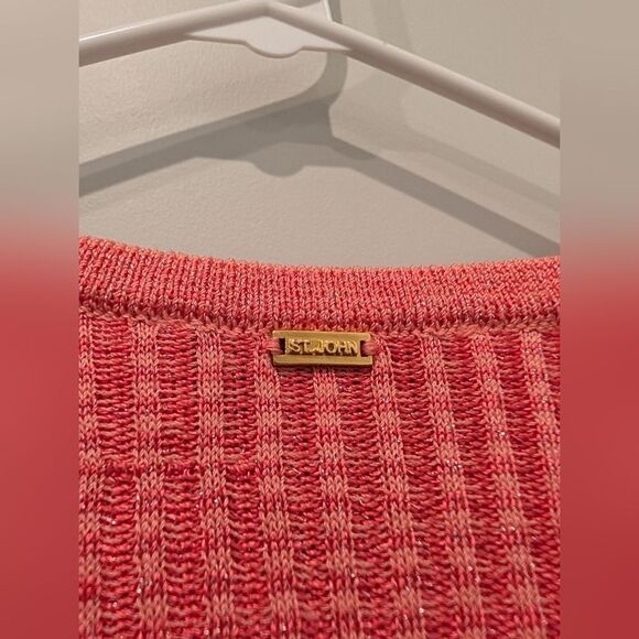 St. John Knits Medium Coral Twin Set Cardigan & Shell Top Luxury Designer Knit - Picture 6 of 7